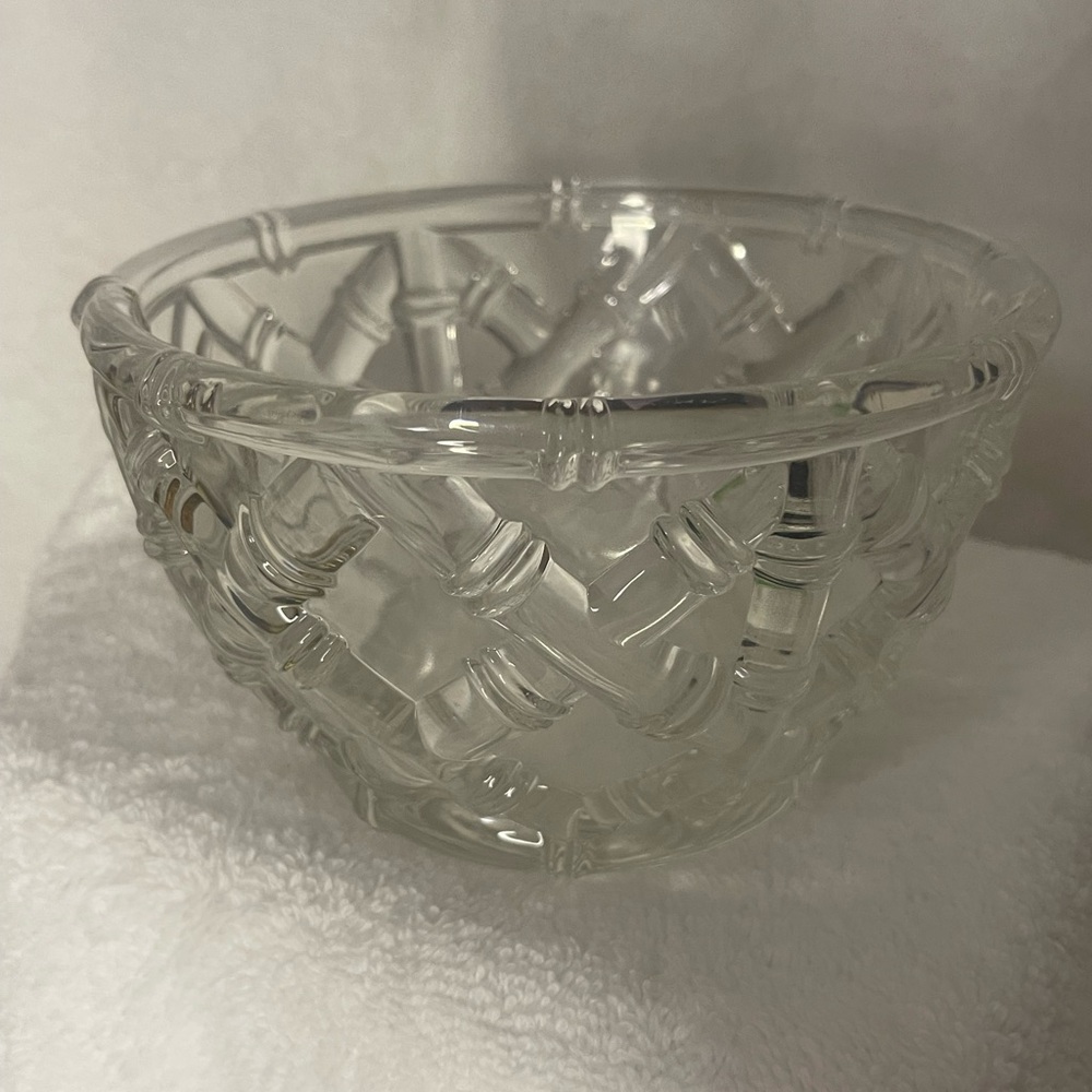 - Tiffany & Co. Bamboo Pattern Glass Bowl Modern - - Marked